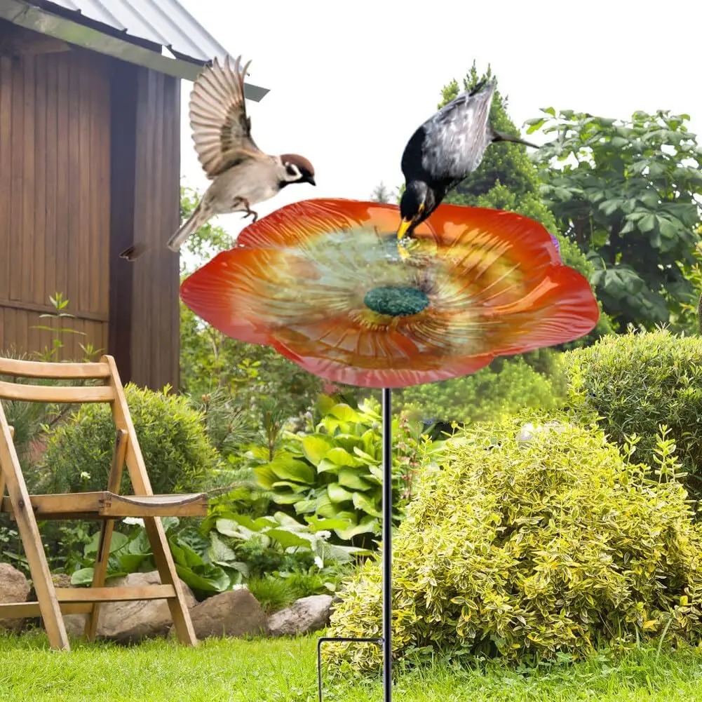 Metal flower bird feeder details