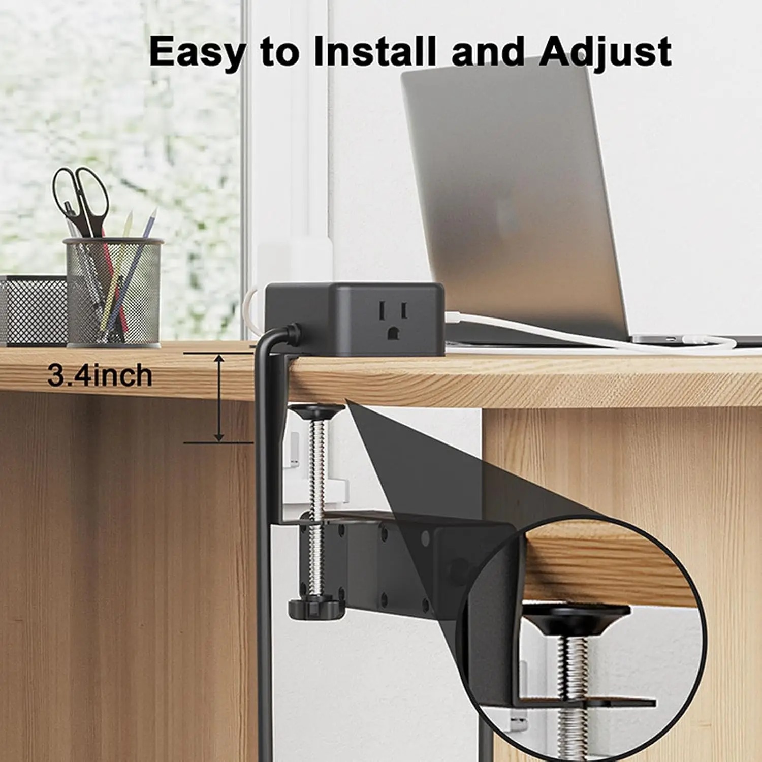 Desk mounted power strip workspace