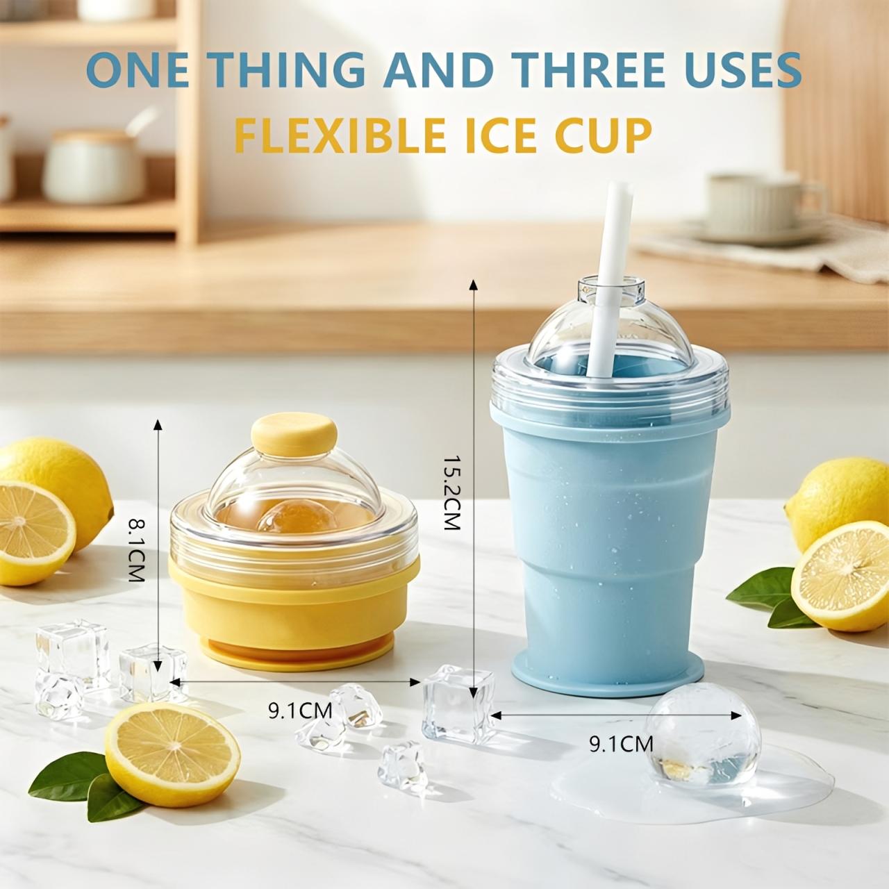 Folding ice hockey cup, silicone cup, summer ice hockey folding water cup, creative silicone ice cube mold, large spherical homemade whiskey freezer. Reusable Coffee