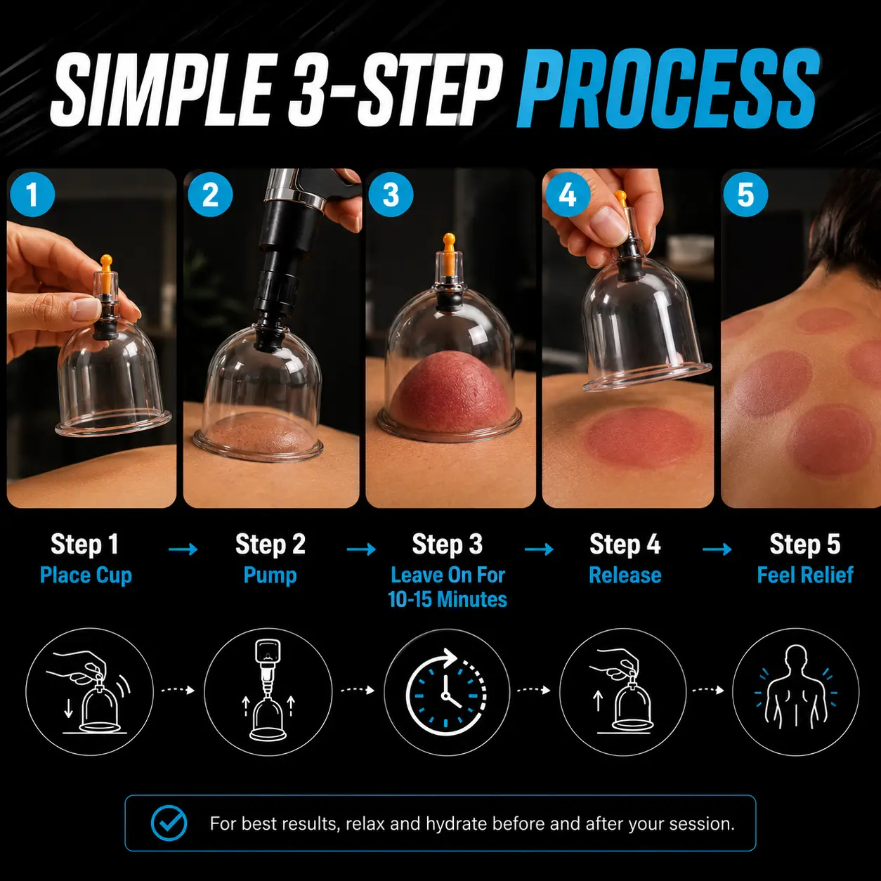 The Cup Doc Cupping Therapy Kit | Back Pain Relief & Muscle Recovery | 12PC & 24PC | Hand Pump, Magnets & Hose Included | At Home Use