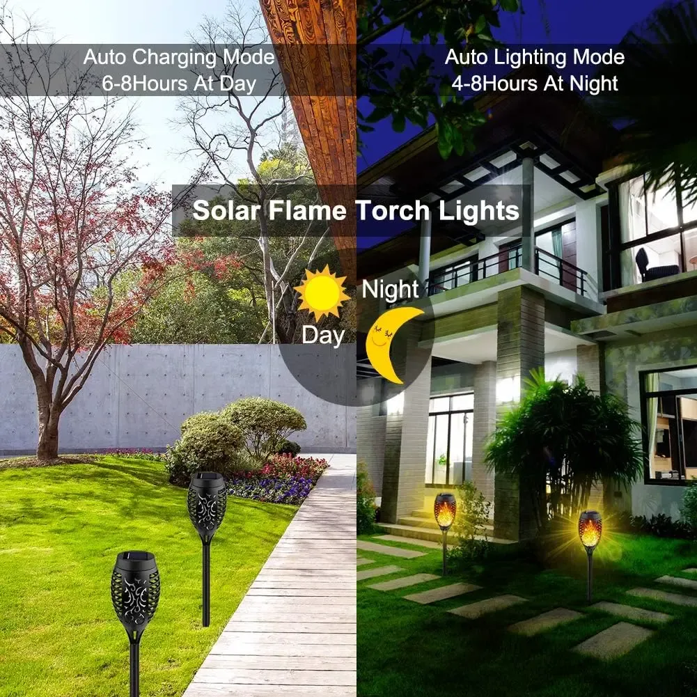 8 Pack Solar Torch Lights with Flickering Flame for Outdoor Garden Decor