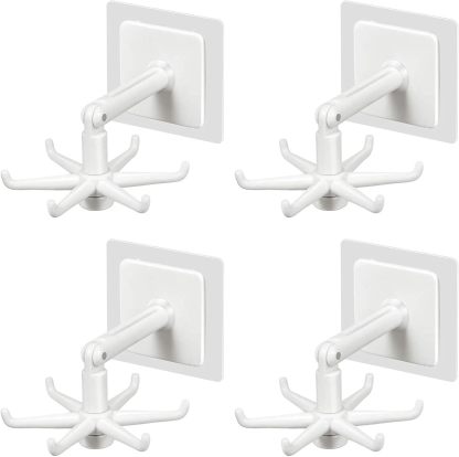 Hanging Utensil Holder Hooks Kitchen Utensil Hanger Wall Mount 360 Degrees Rotating Folding Hook Self Adhesive Hook Utensil Rack with 6 Hooks for Kitchen Bathroom Cabinet (4 Black)