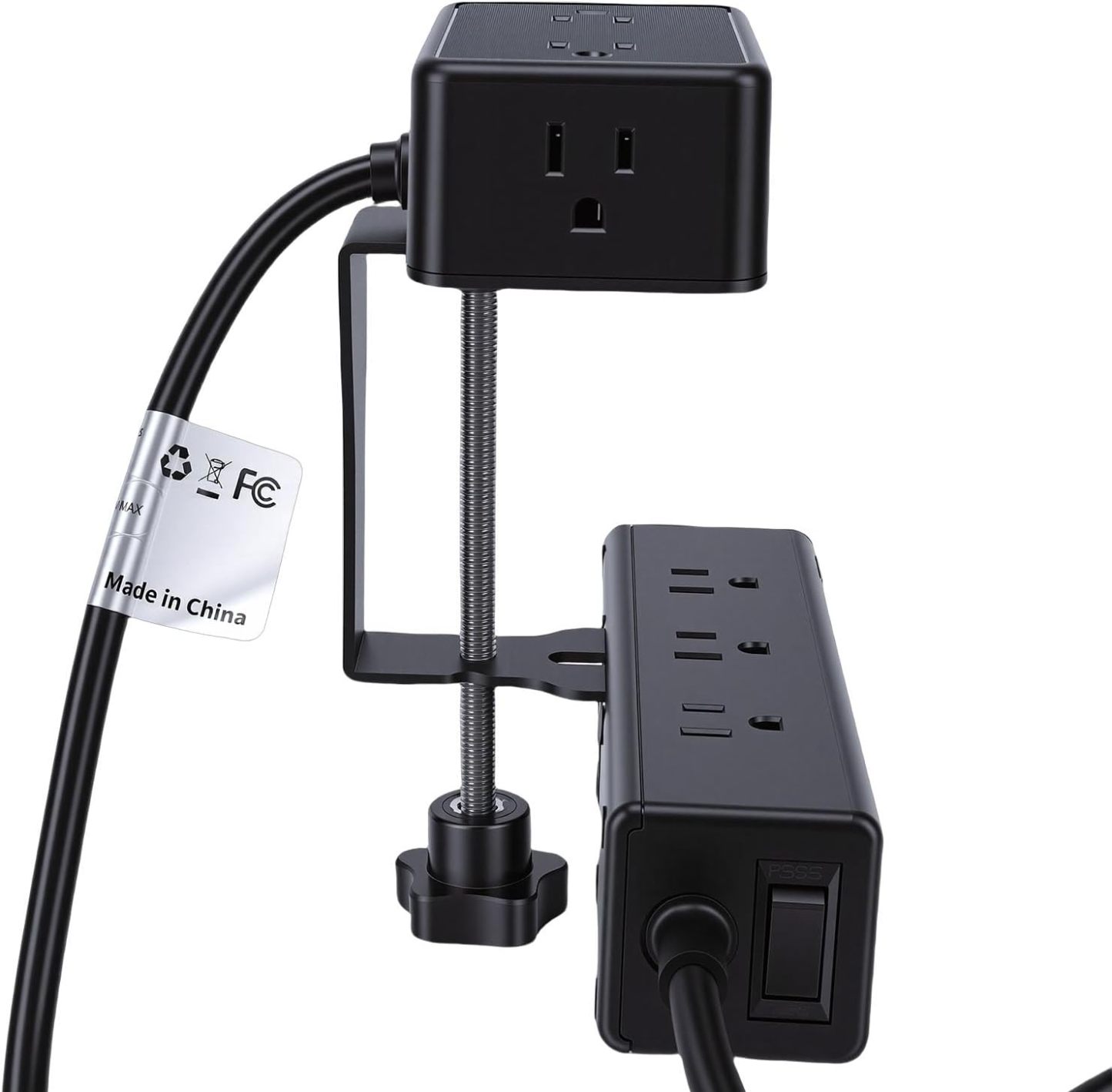 Eujgoov Dual Layer Desk Clamp Power Strip with 13 AC Outlets 4 USB Ports