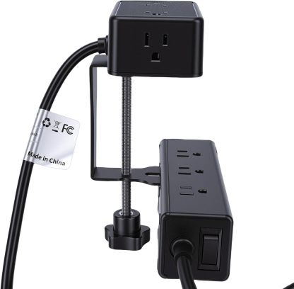 Eujgoov Dual Layer Desk Clamp Power Strip with 13 AC Outlets 4 USB Ports