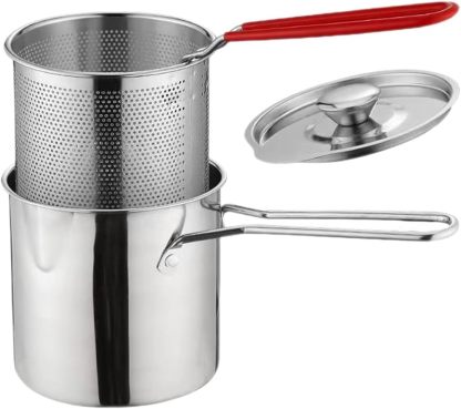 1 Set Stainless Steel Fryer Deep Fryer Basket Fish Frying Pan Fish Fryer Pot Fryer Pot and Basket Turkey Fryer Deep Frying Japanese Splitter 304 Stainless Steel Outdoor