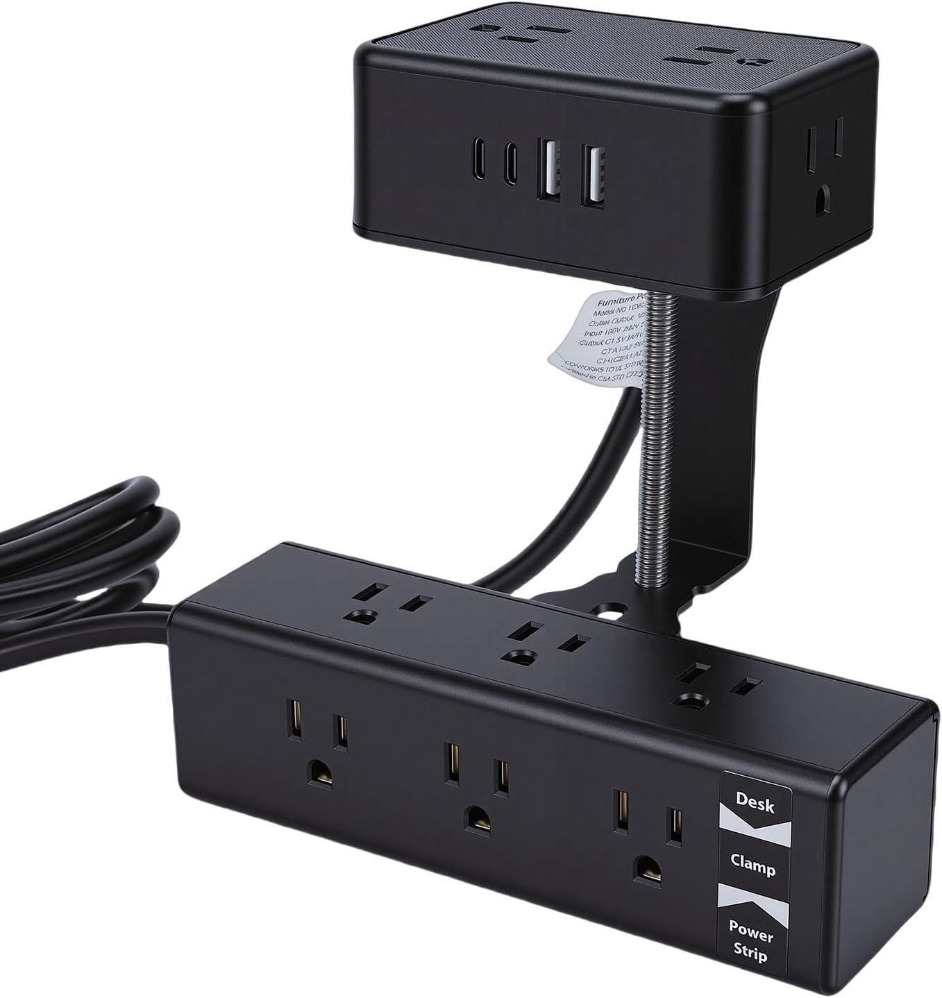 Eujgoov Dual Layer Desk Clamp Power Strip with 13 AC Outlets 4 USB Ports