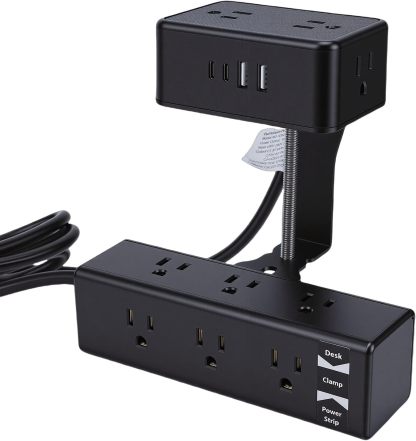 Eujgoov Dual Layer Desk Clamp Power Strip with 13 AC Outlets 4 USB Ports
