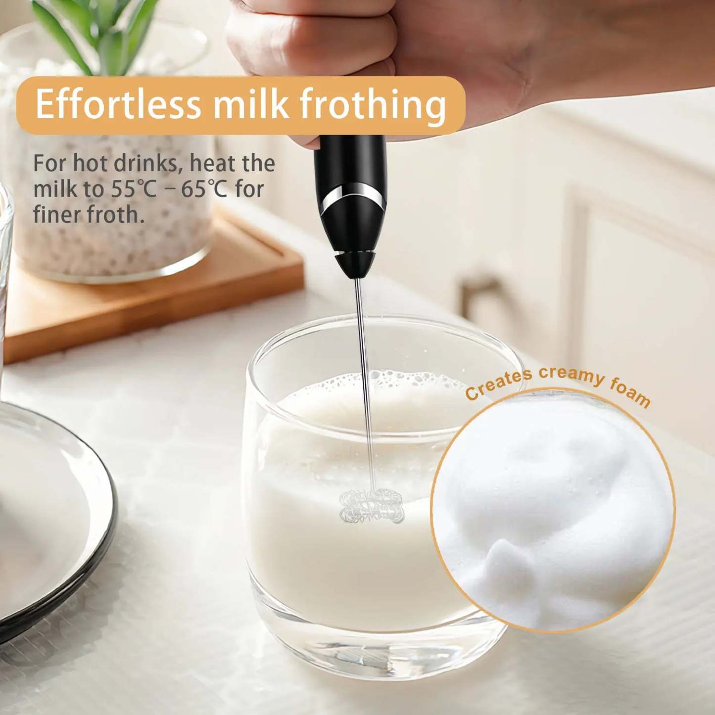 ⚡ Super Powerful Torque — Rechargeable Milk Frother Wand ☕3-Speed Handheld Foam Maker for Coffee, Matcha & Protein Shakes