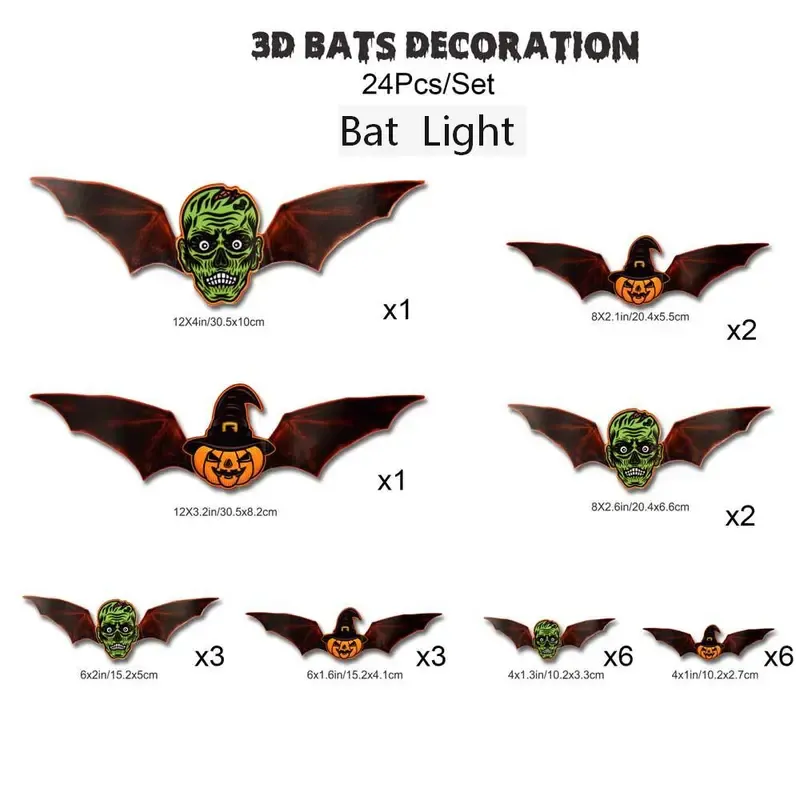 BougeRV 3D Bat Light Design LED Decorations - 12pcs Set