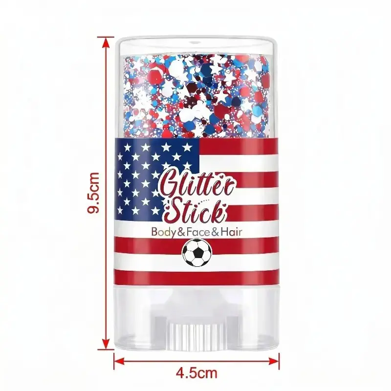 4th of July Glitter Stick, Red White Blue Shimmer Gel, Long Lasting Body Face Hair Shiny Makeup, Easy To Apply Patriotic Sparkle Cosmetic, Perfect for Independence Day Party Festival Holiday Daily Trendy Look