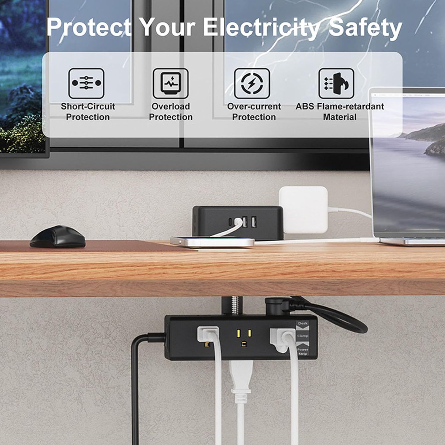 Eujgoov Dual Layer Desk Clamp Power Strip with 13 AC Outlets 4 USB Ports