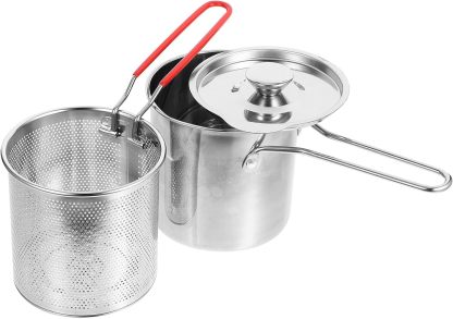 1 Set Stainless Steel Fryer Deep Fryer Basket Fish Frying Pan Fish Fryer Pot Fryer Pot and Basket Turkey Fryer Deep Frying Japanese Splitter 304 Stainless Steel Outdoor