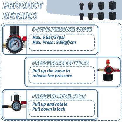 Turbo System Leak Tester Kit With Pressure Gauge And Four Pairs Of Stepped Adapters From One And Three Eighths Inch To Three And A Half Inch For Turbocharger Boost Leak Detection On Cars And Light Trucks