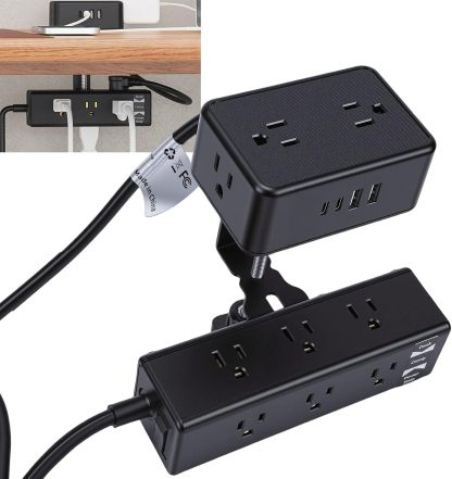 Eujgoov Dual Layer Desk Clamp Power Strip with 13 AC Outlets 4 USB Ports