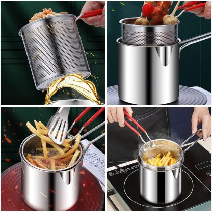 1 Set Stainless Steel Fryer Deep Fryer Basket Fish Frying Pan Fish Fryer Pot Fryer Pot and Basket Turkey Fryer Deep Frying Japanese Splitter 304 Stainless Steel Outdoor