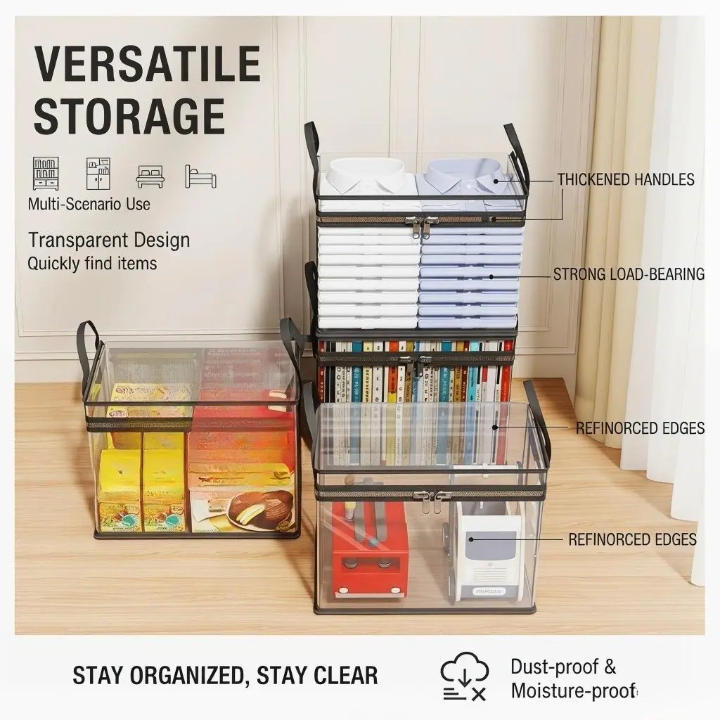 Book storage box Classroom household old book sorting artifact Student desktop dustproof transparent foldable bookcase bag