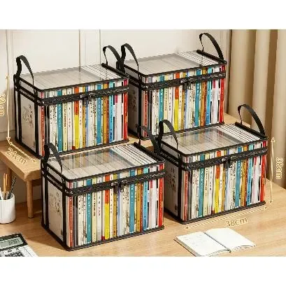 Book storage box Classroom household old book sorting artifact Student desktop dustproof transparent foldable bookcase bag
