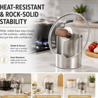 2 In1 Multi-functional Kitchen Utensil Holder, Heavy Duty Stainless Steel Pot Lid & Spoon Rack, Space-Saving Vertical Stand for Spatulas,Tongs,Ladles, Countertop Organizer,Thickened Storage Stand