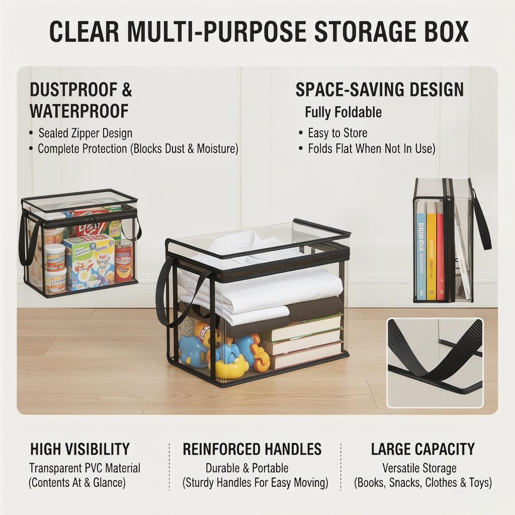Book storage box Classroom household old book sorting artifact Student desktop dustproof transparent foldable bookcase bag