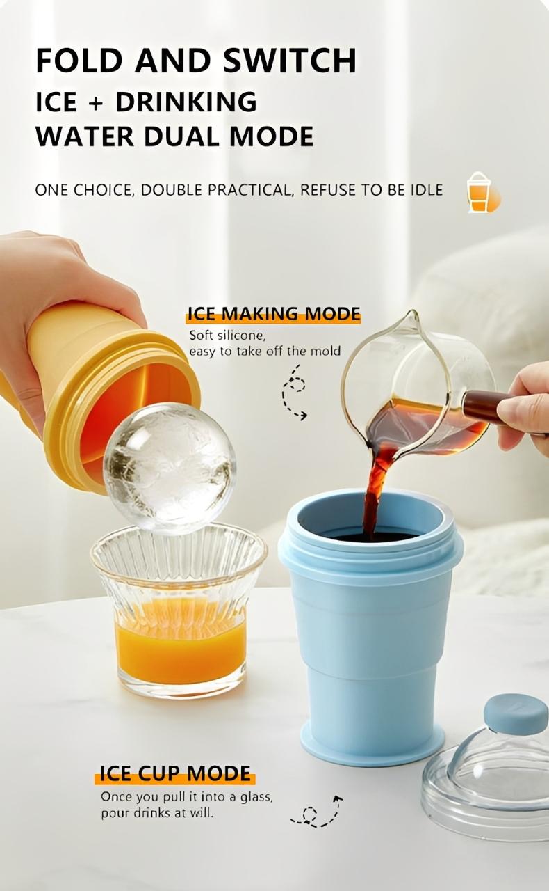 Folding ice hockey cup, silicone cup, summer ice hockey folding water cup, creative silicone ice cube mold, large spherical homemade whiskey freezer. Reusable Coffee
