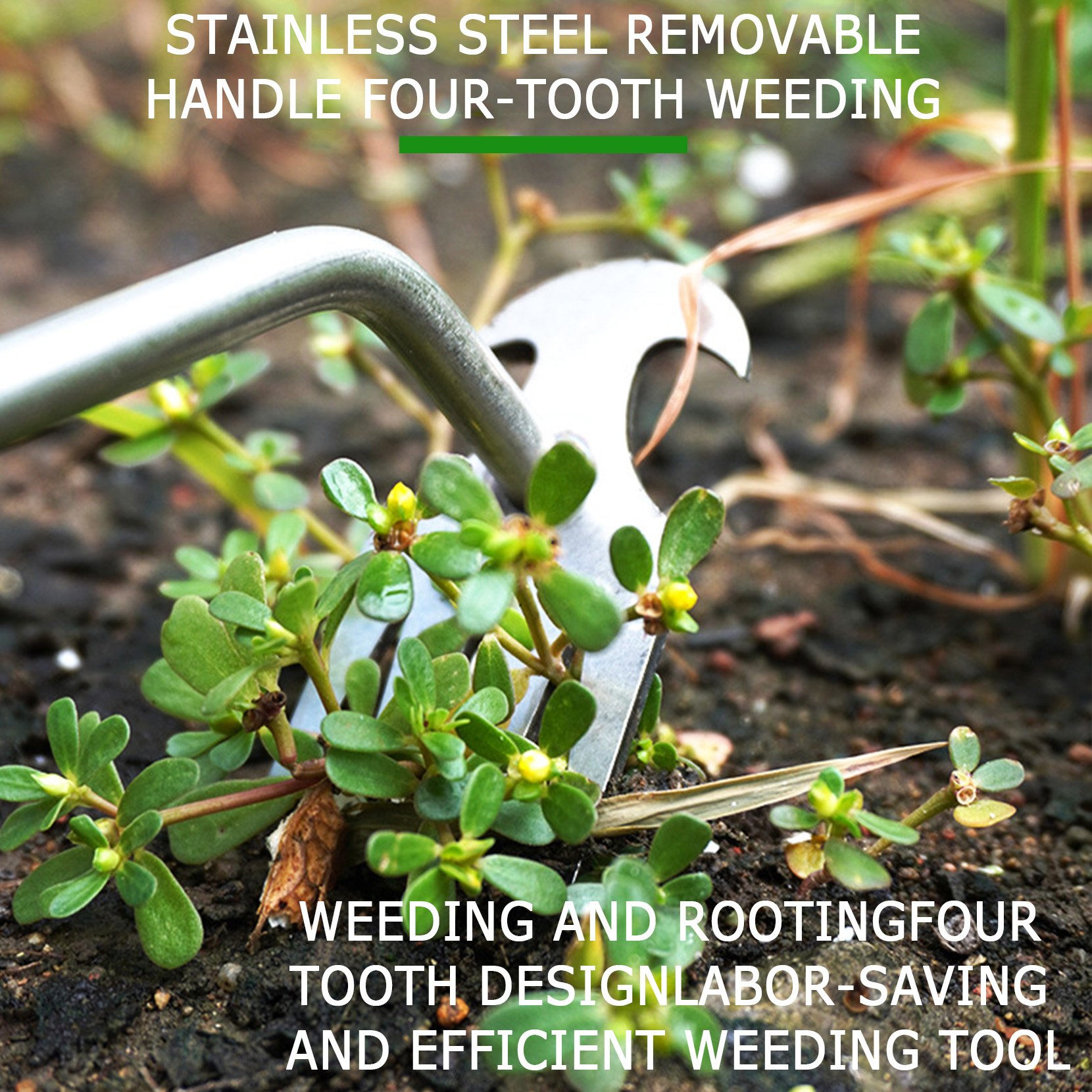 35cm Manual Weeding Tool with Wooden Handle, 4-Tine Stainless Steel Garden Weeder, Handheld Weed Puller Hoe for Lawn, Yard, Farm & Gardening
