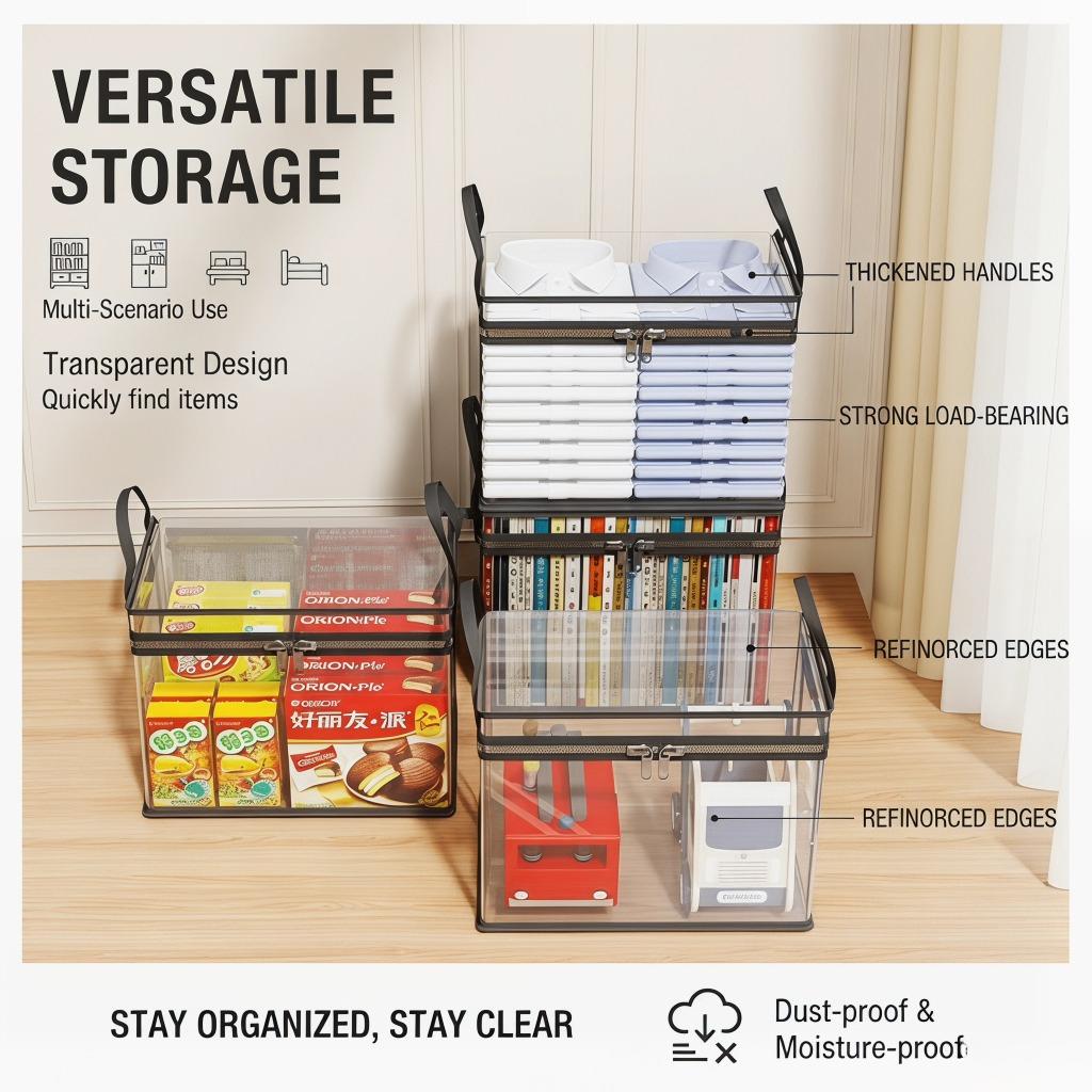 Book storage box Classroom household old book sorting artifact Student desktop dustproof transparent foldable bookcase bag