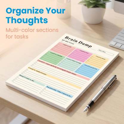ADHD Brain Dump Planner Notepad, 50 Tear-Off Sheets 8.5 x 6.5", Multi-Section Daily Organizer for Work & Personal To-Do Lists, Priorities & Schedules, Focus Workbook Perfect Holiday Gift