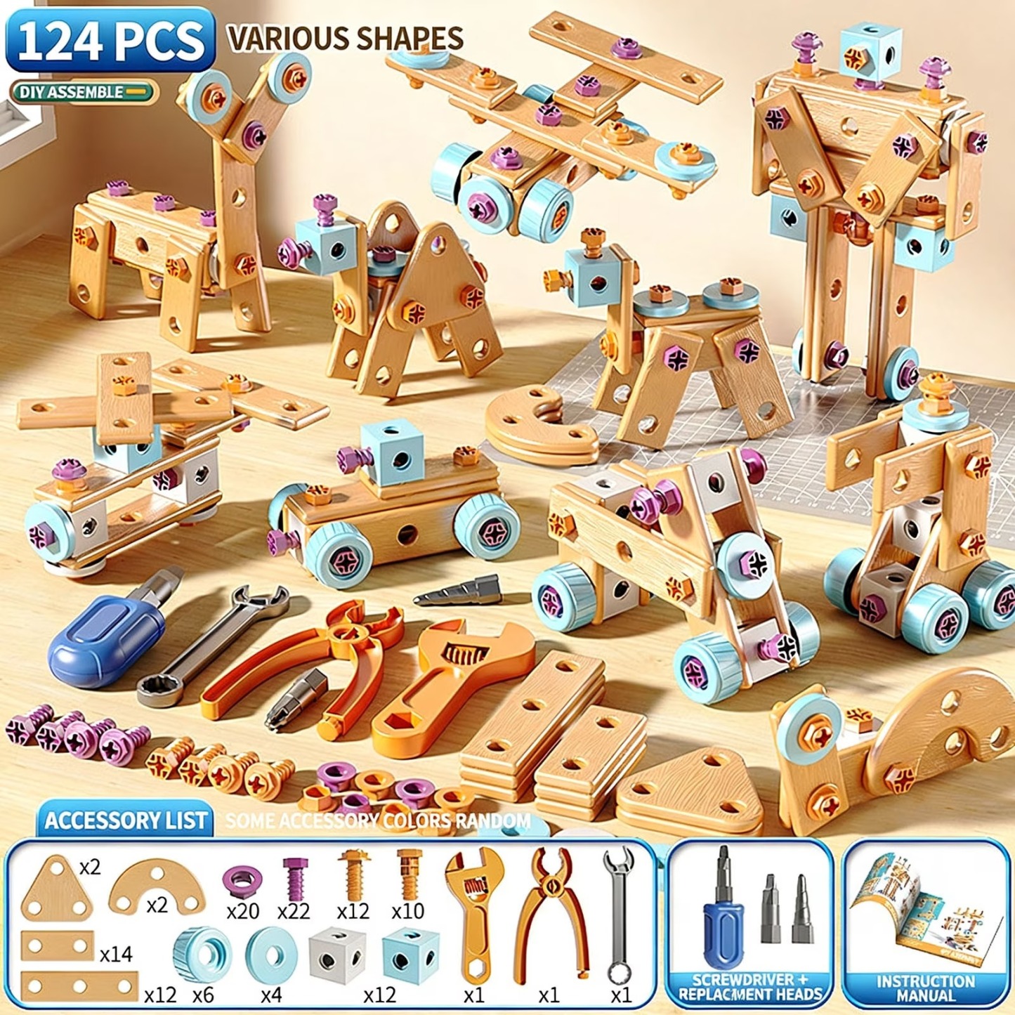126PCS Kids Tool Set Electric Drill Screwdriver Toy Repair Box Ideal Gift