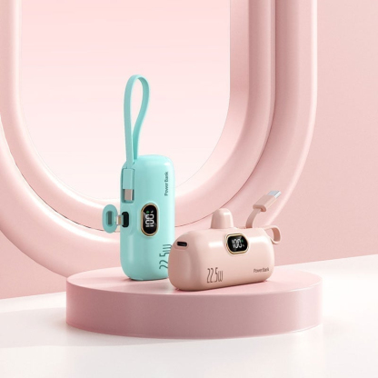 Mini Portable Power Bank Charger with Built-in USB Cable, Ultra Compact External Phone Battery Pack