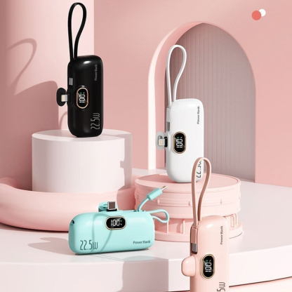 Mini Portable Power Bank Charger with Built-in USB Cable, Ultra Compact External Phone Battery Pack
