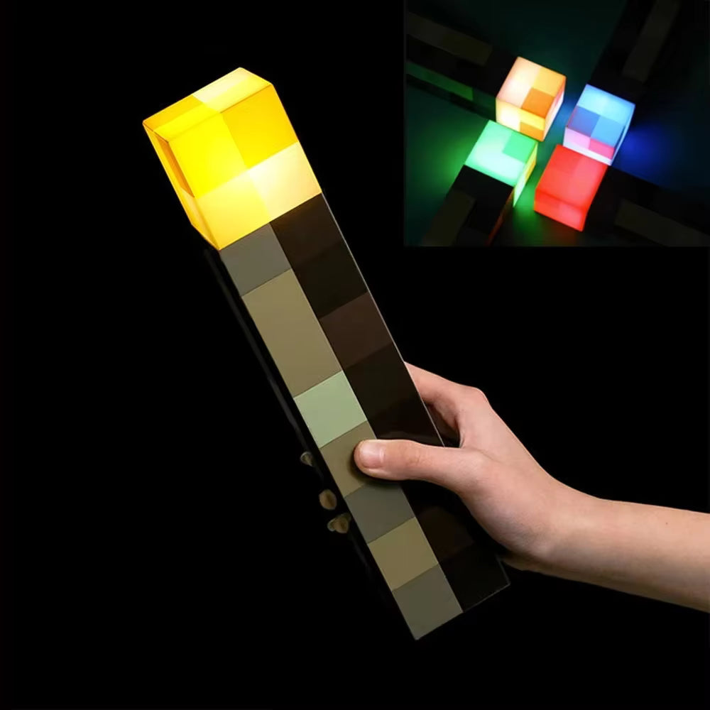Minecraft-Inspired Color-Changing LED Torch Light – USB Rechargeable Wall-Mounted Night Light