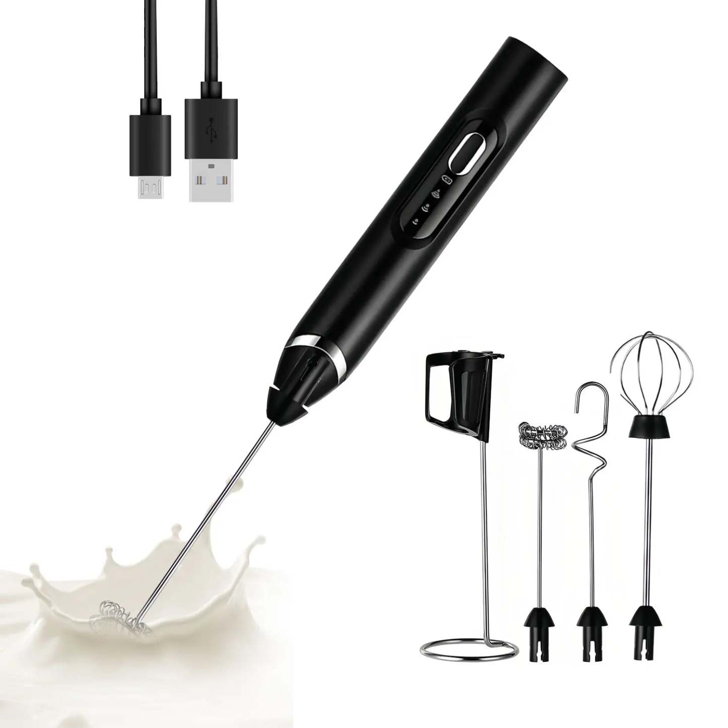 ⚡ Super Powerful Torque — Rechargeable Milk Frother Wand ☕3-Speed Handheld Foam Maker for Coffee, Matcha & Protein Shakes