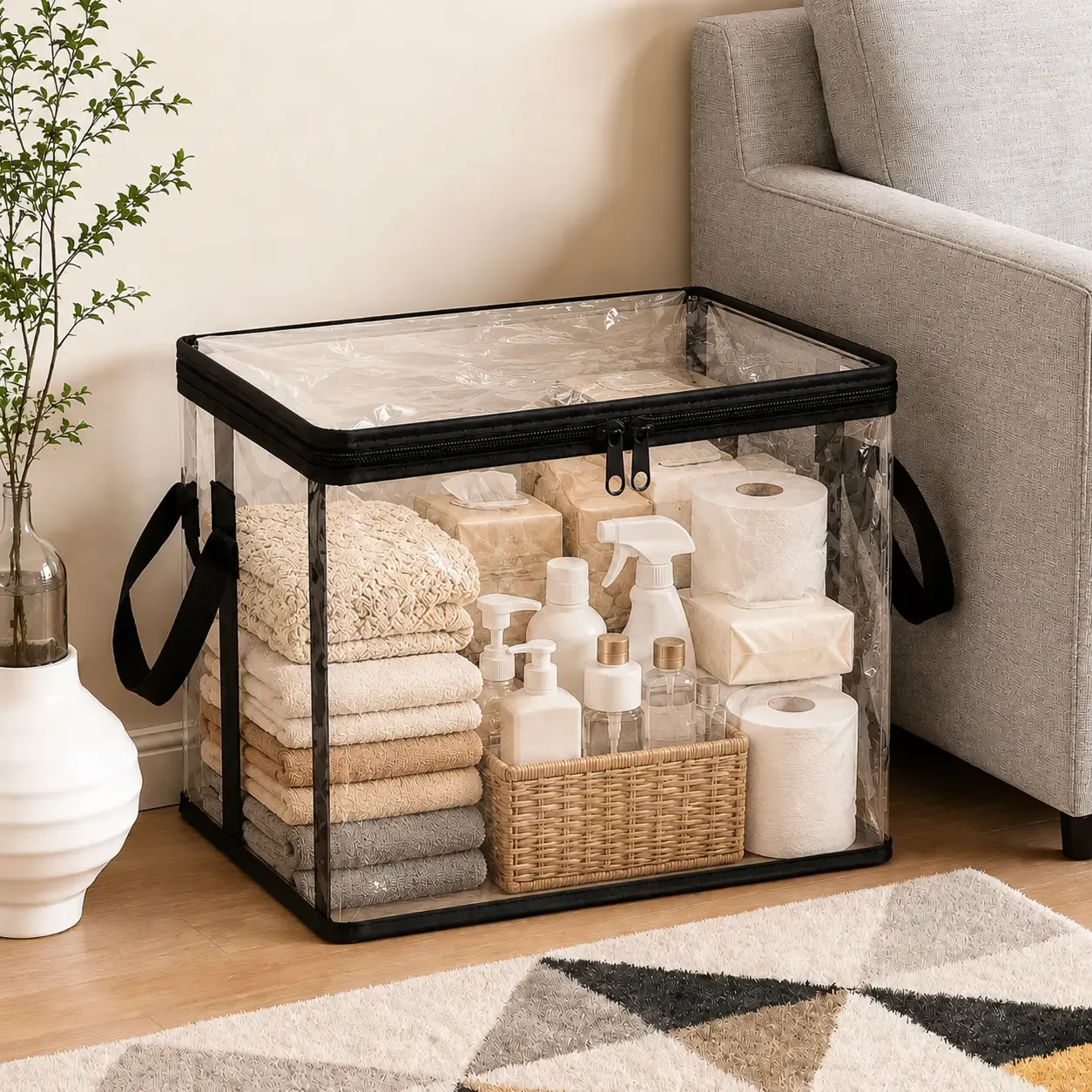 PVC Black Toy Storage Bag with Handle – Dustproof & Sturdy Organizer for Stuffed Animals, Dolls, Clothes, Kids’ Room, Playroom, Living Room, or Birthday Gift