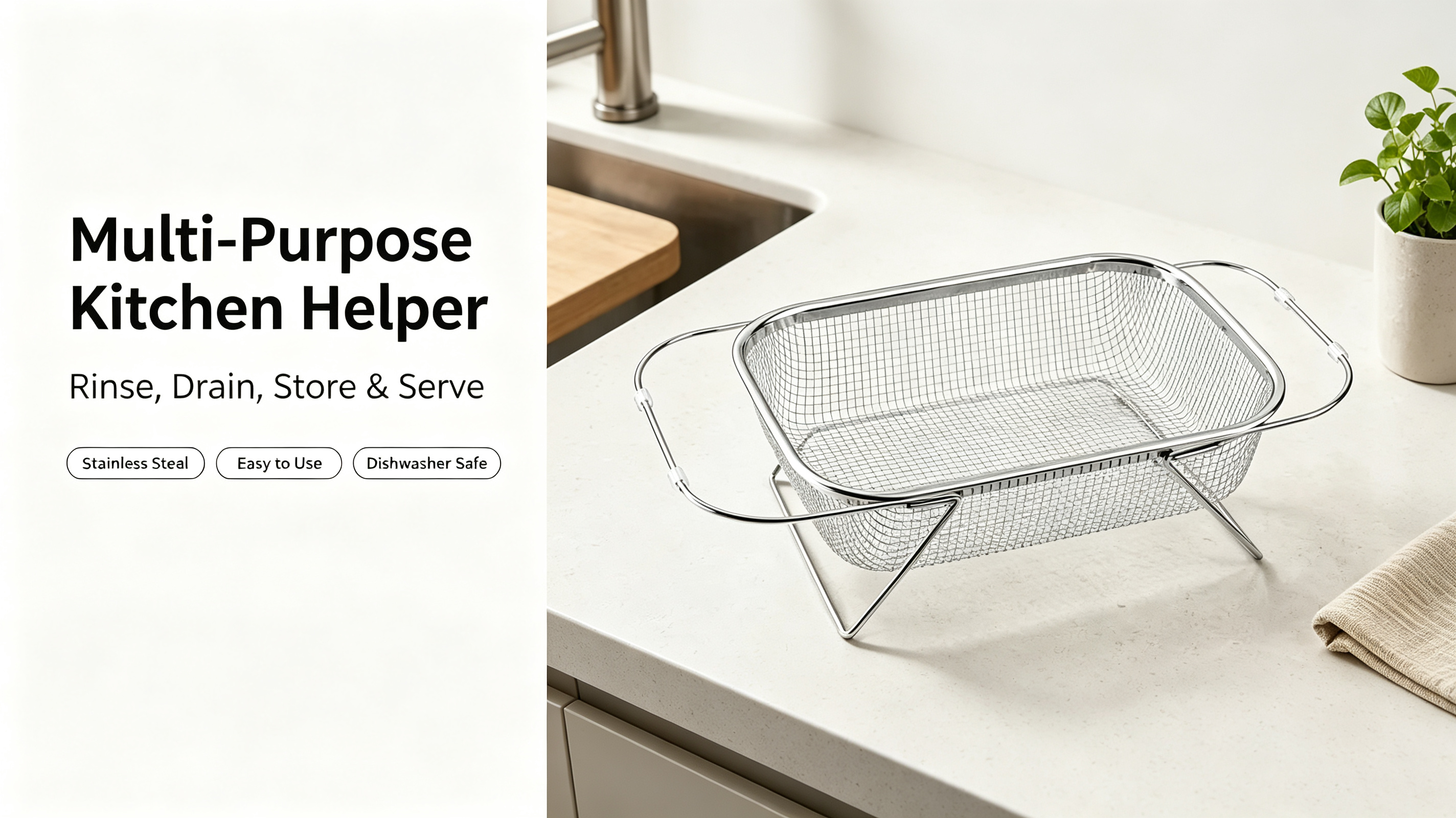 Expandable stainless steel over the sink colander