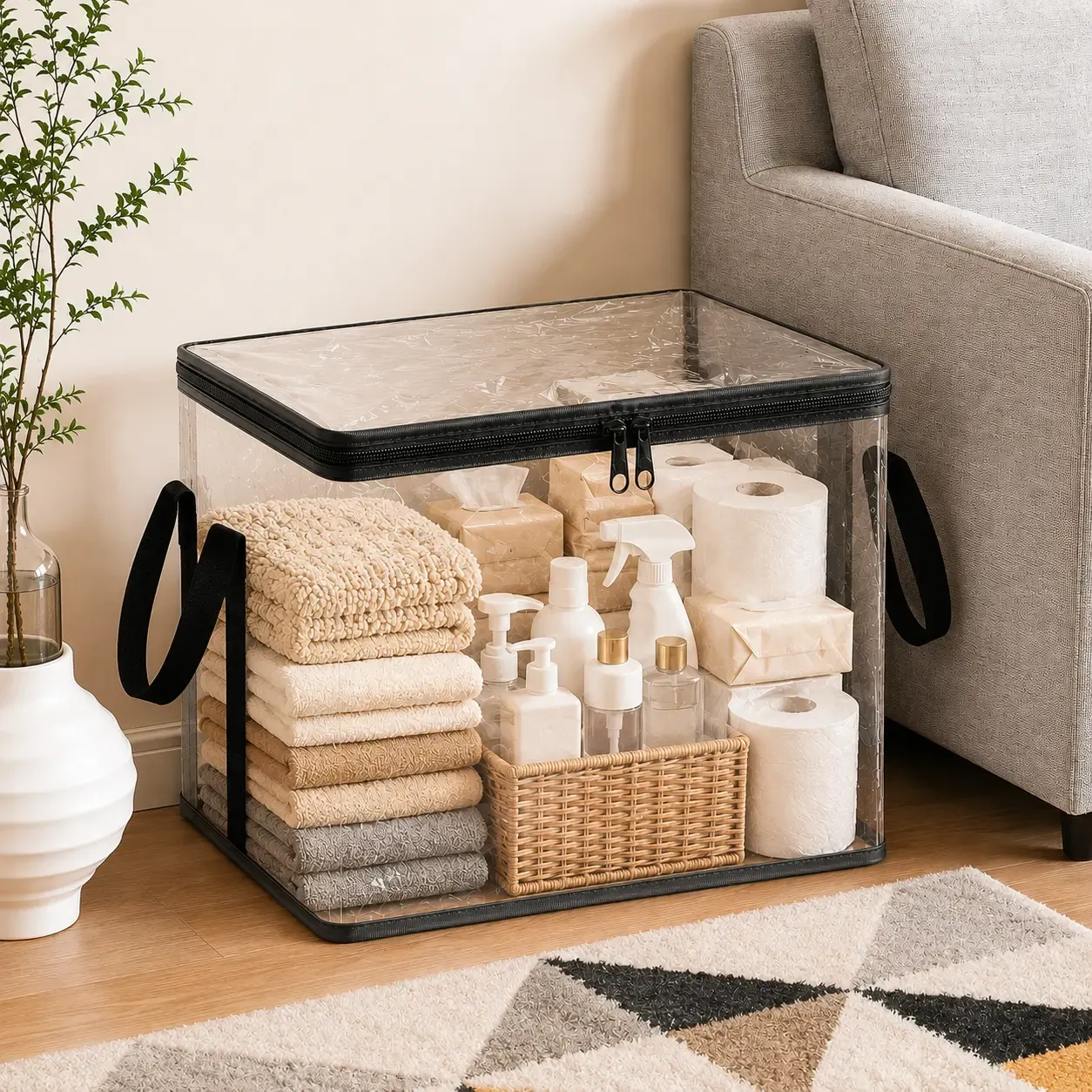 PVC Black Toy Storage Bag with Handle – Dustproof & Sturdy Organizer for Stuffed Animals, Dolls, Clothes, Kids’ Room, Playroom, Living Room, or Birthday Gift