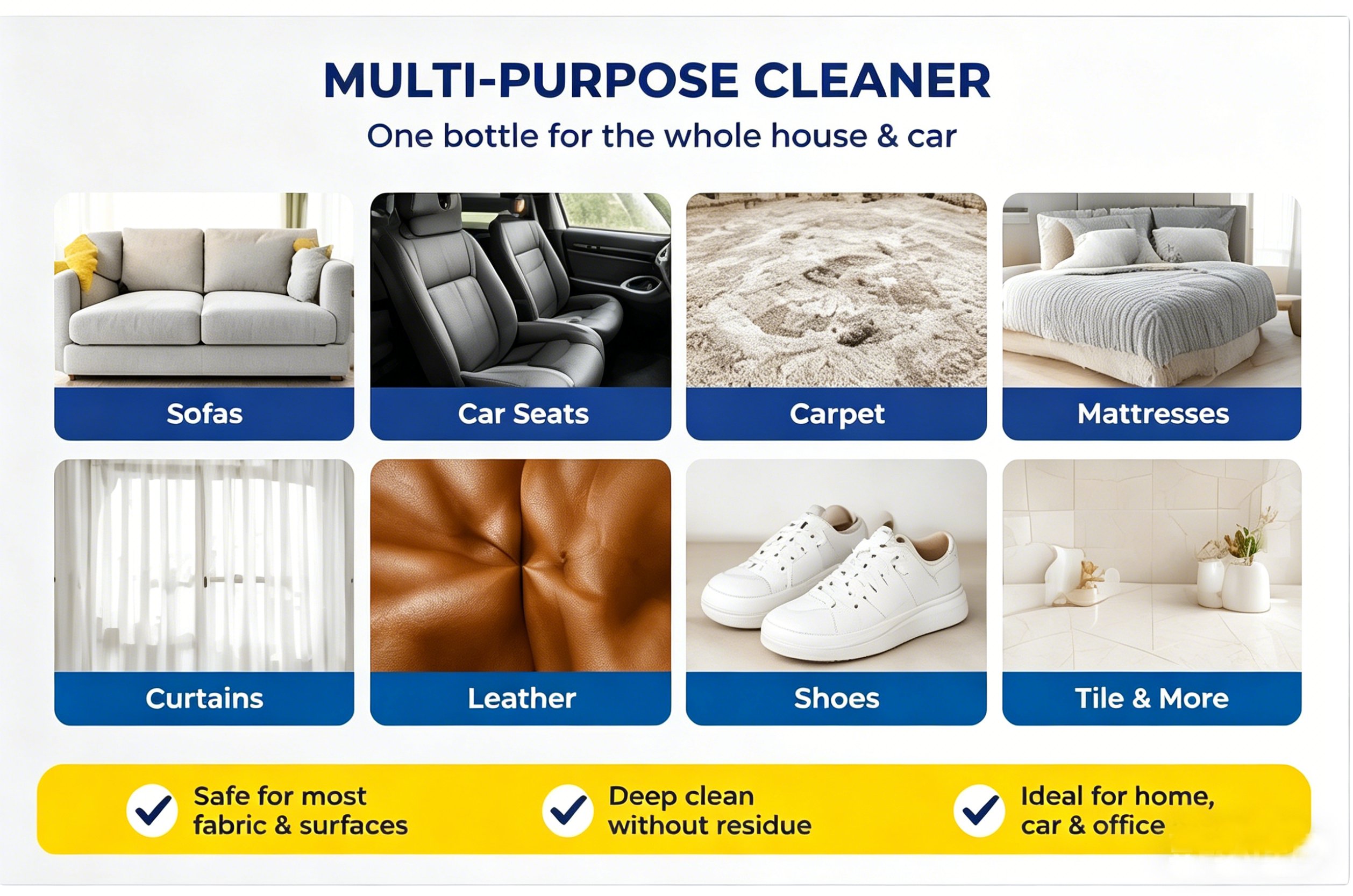 Multi-surface foam cleaner for home and car