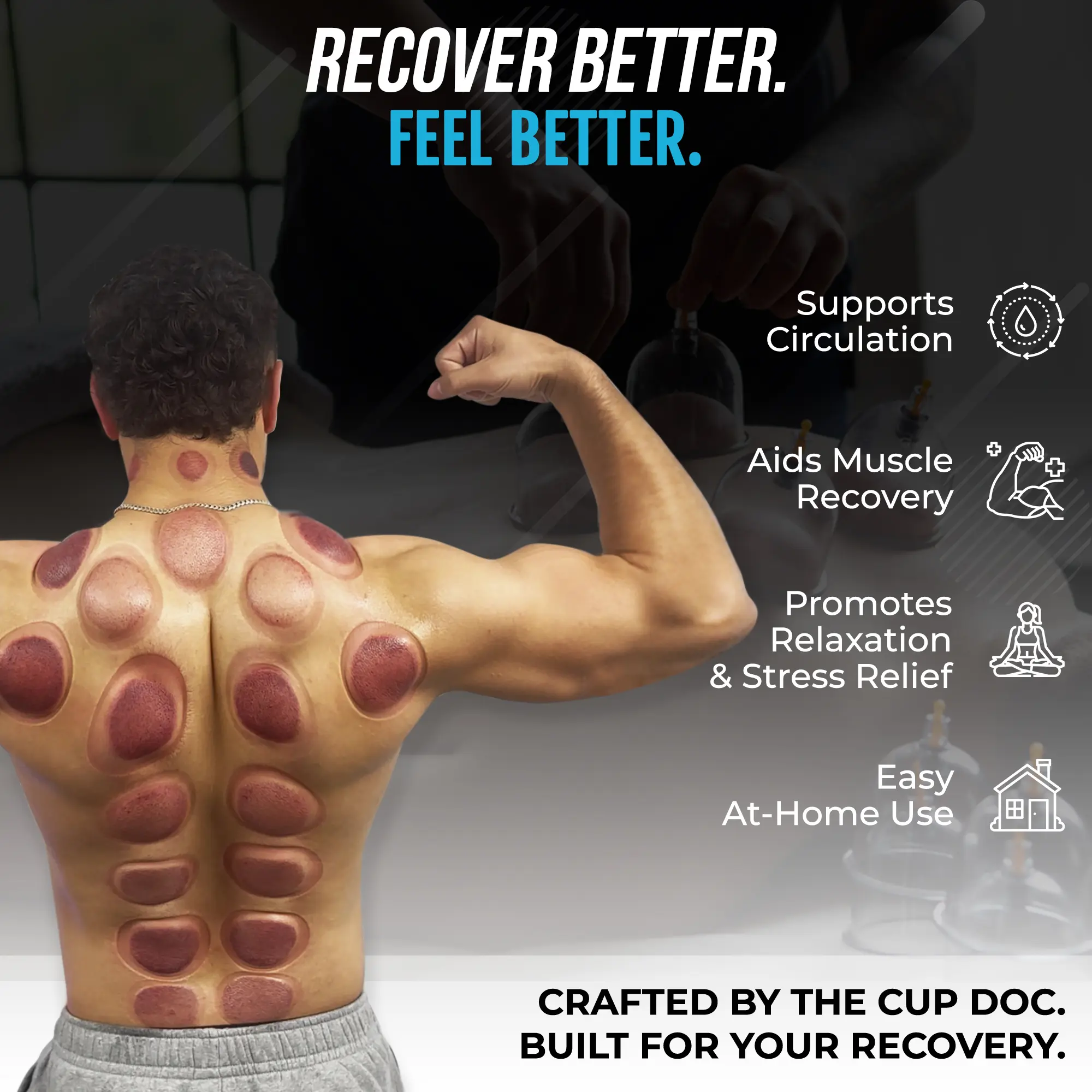The Cup Doc Cupping Therapy Kit | Back Pain Relief & Muscle Recovery | 12PC & 24PC | Hand Pump, Magnets & Hose Included | At Home Use