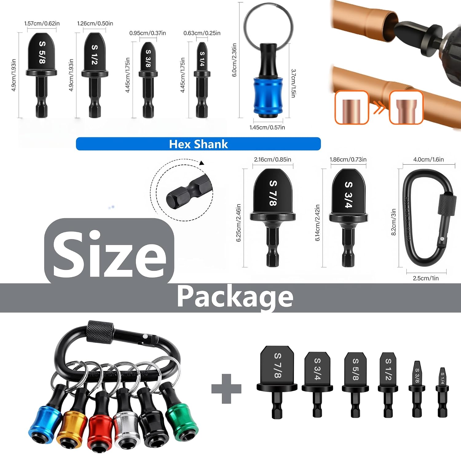 GJANSH Swaging Tool Drill Bit Set, HVAC Repairing Set Air Conditioner Copper Pipe Reamer, Manual Pipe Swage Tool Drill Bit Soft Copper tubing 1/4''， 3/8''，1/2''， 5/8''，3/4''，7/8'' Bits Set, TikTokShopBlackFriday