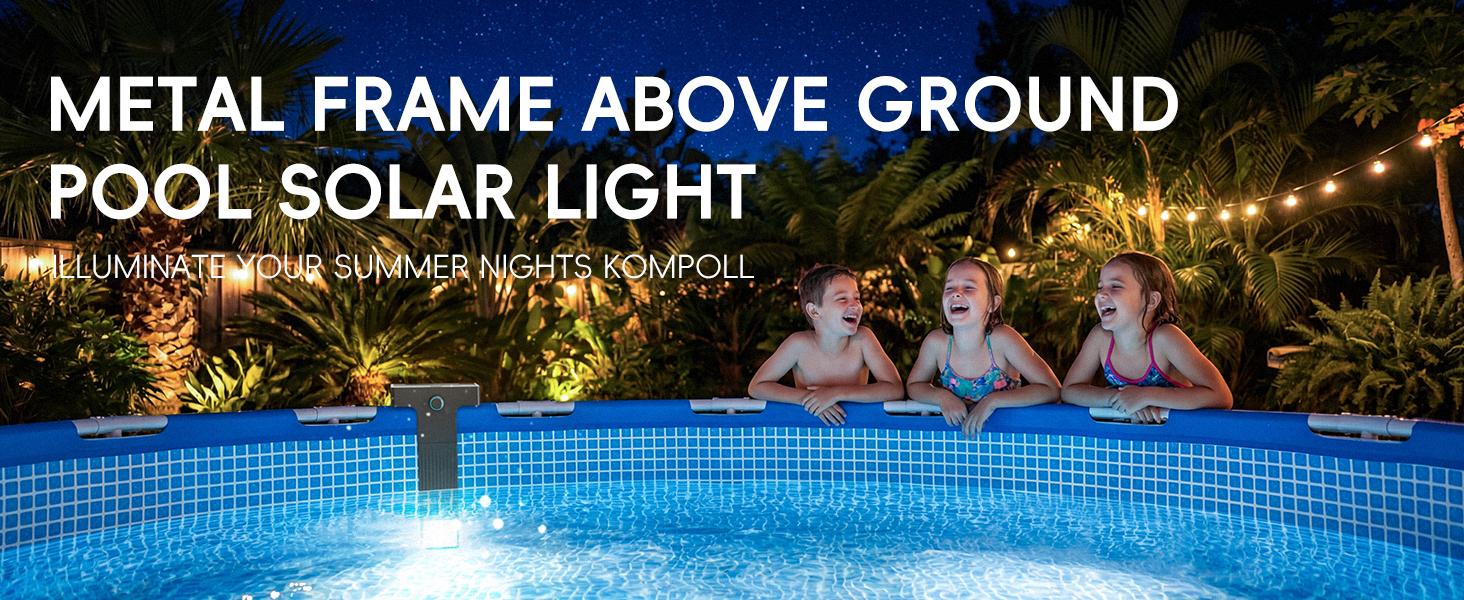 Solar LED pool light for metal-frame above-ground pools