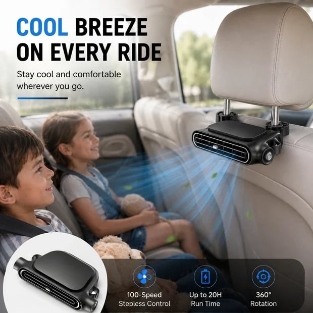 🔥Summer Hot Sale 49% OFF🚗❄️2026 Bladeless Car Seat Fan with LED Display & 360° Rotation