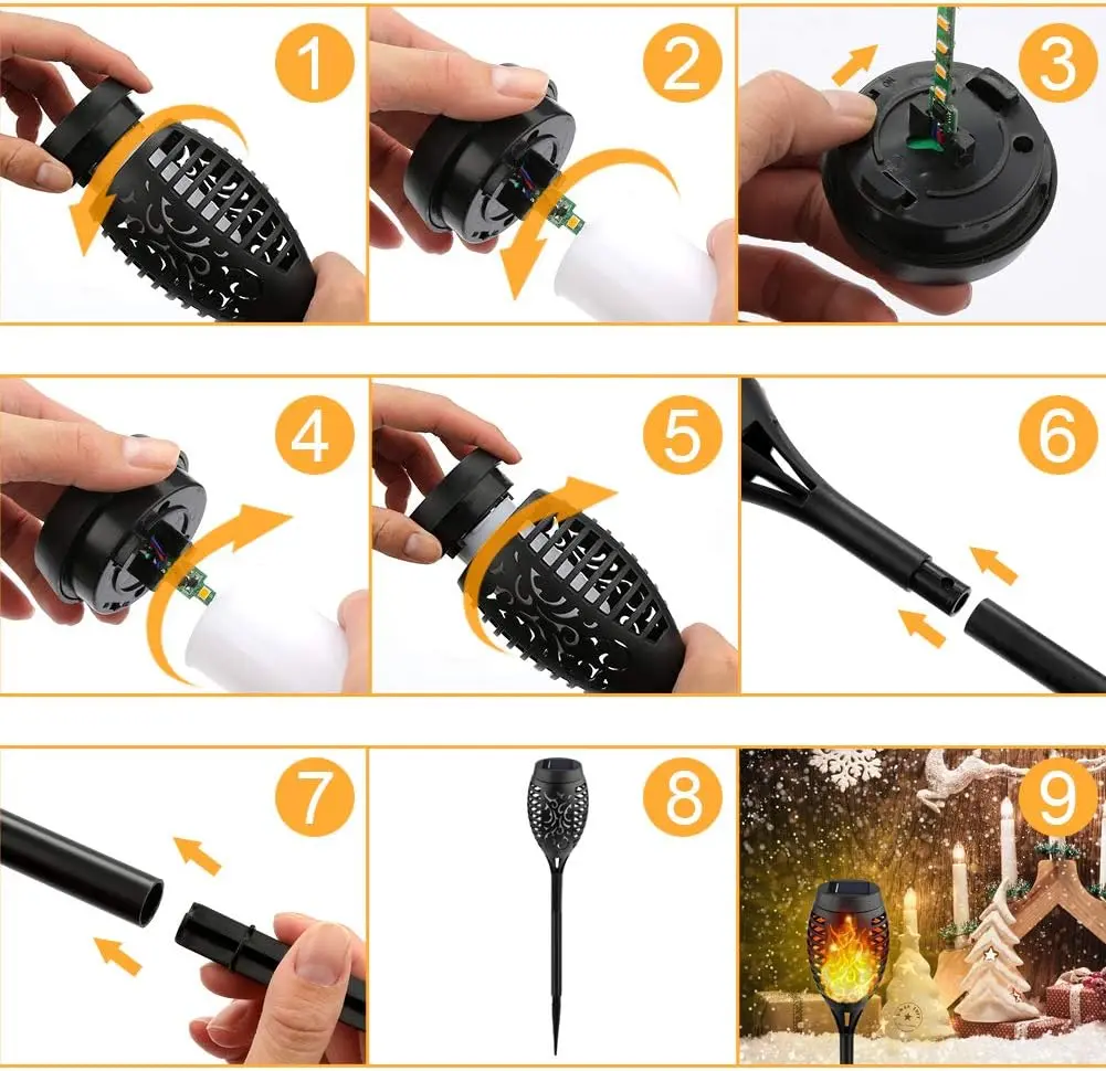 8 Pack Solar Torch Lights with Flickering Flame for Outdoor Garden Decor