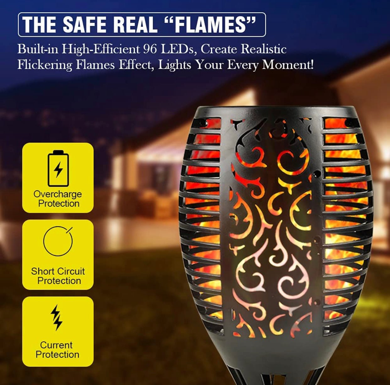 Solar LED Flame Lamp Lawn Flame Flickering Torch Light Outdoor Fire 96 LED Lights 4 Pack - Outdoor Solar Outlet