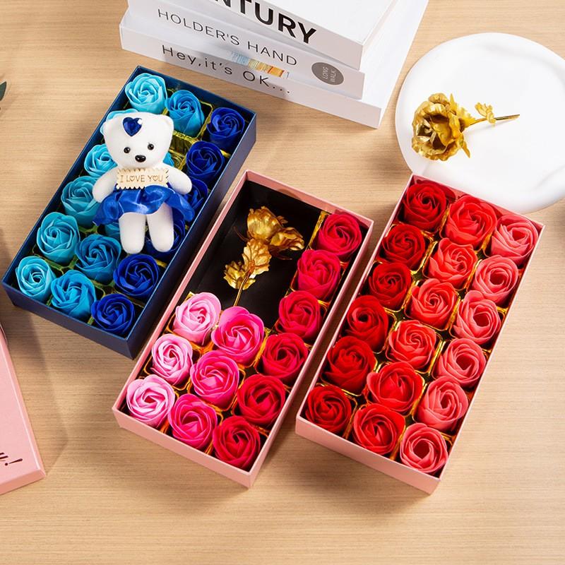 Artificial Rose Soap Flower Gift Box, 1 Box Colorful Romantic Aesthetic Rose Soap Flower Bouquet, Birthday Gift for Girlfriend, Wedding, Party, Anniversary, Body Care