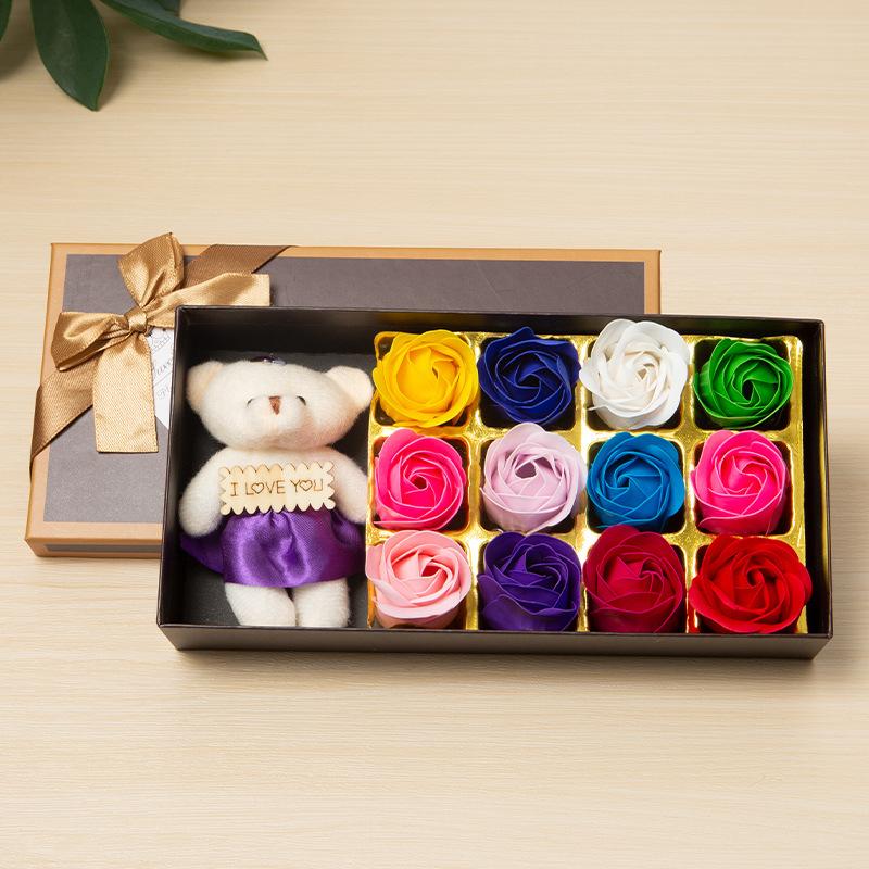 Artificial Rose Soap Flower Gift Box, 1 Box Colorful Romantic Aesthetic Rose Soap Flower Bouquet, Birthday Gift for Girlfriend, Wedding, Party, Anniversary, Body Care