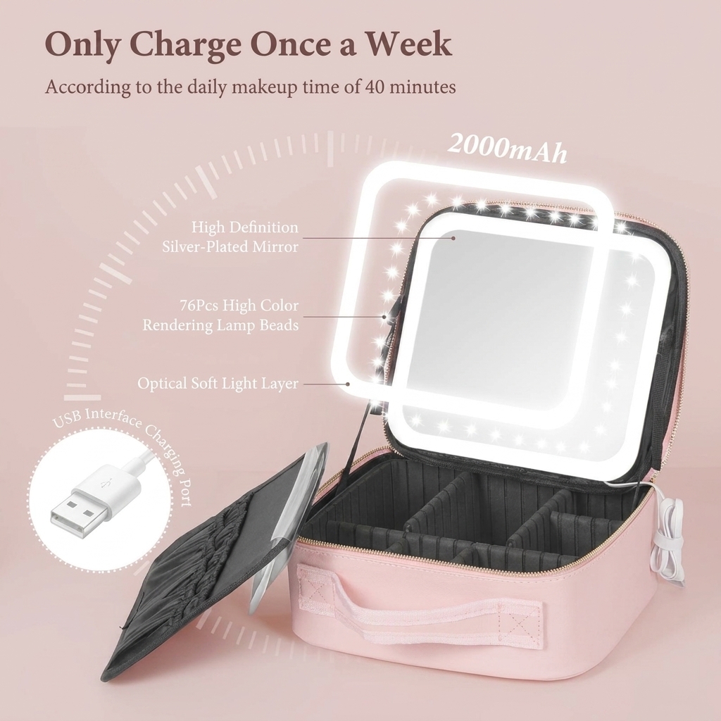 LED mirror makeup bag