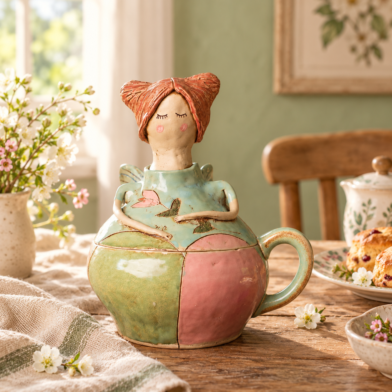 Green and rose fairy-inspired decorative mug
