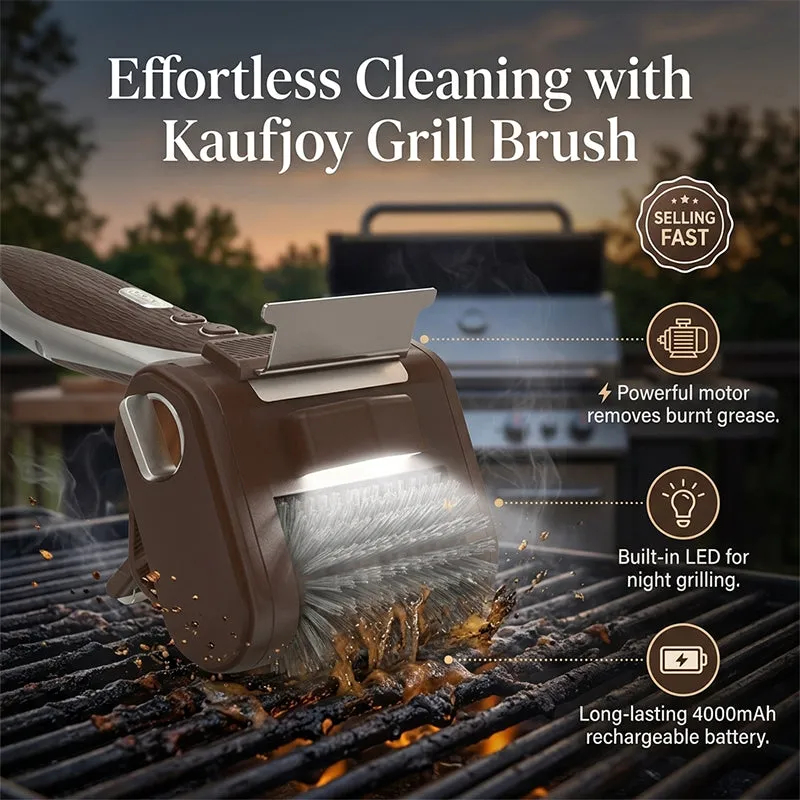 LED light on electric grill cleaning brush
