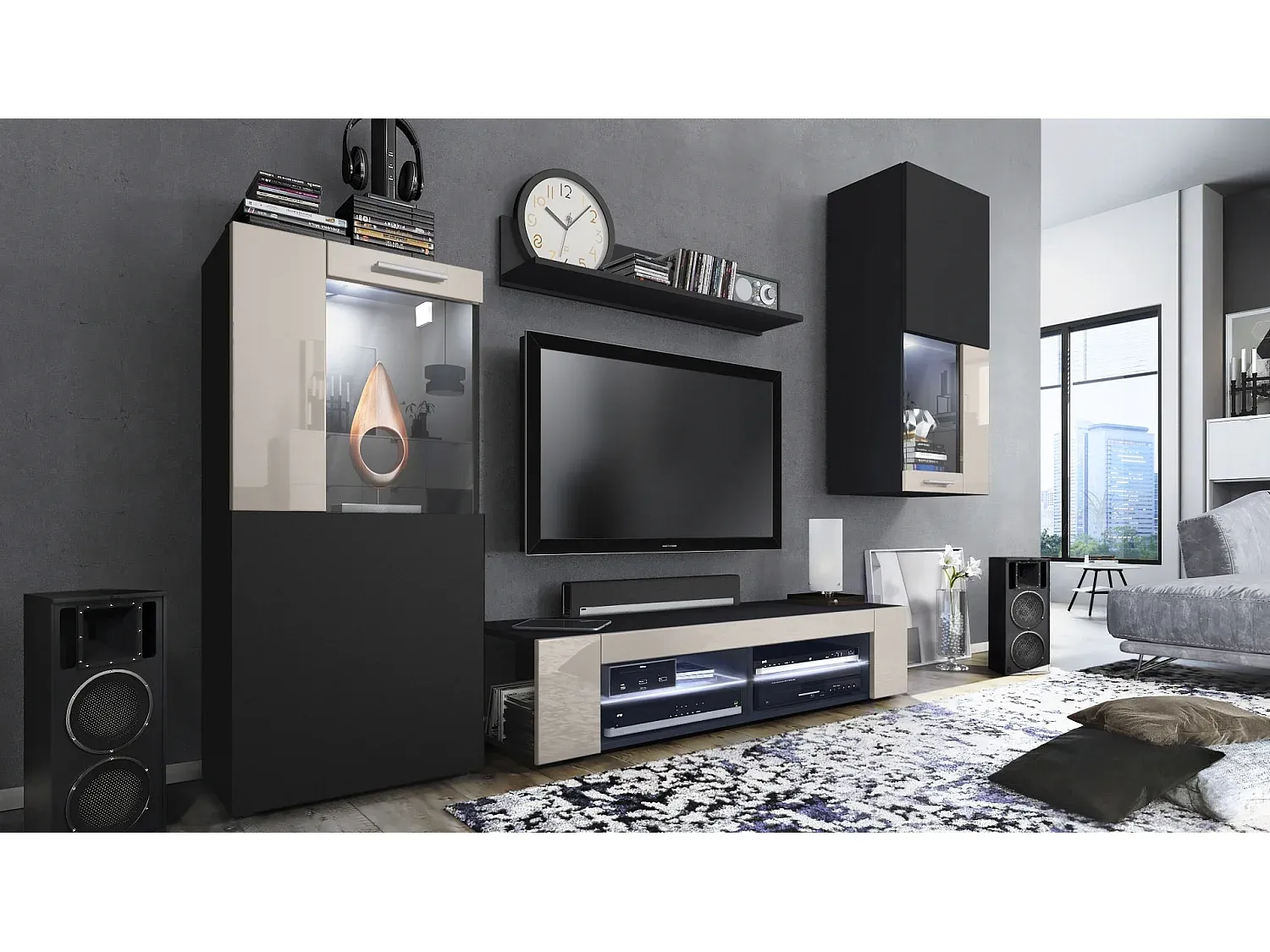 Wohnzimmer und Flur,Wohnzimmermöbel,TV-Wand-FURNIAVITO