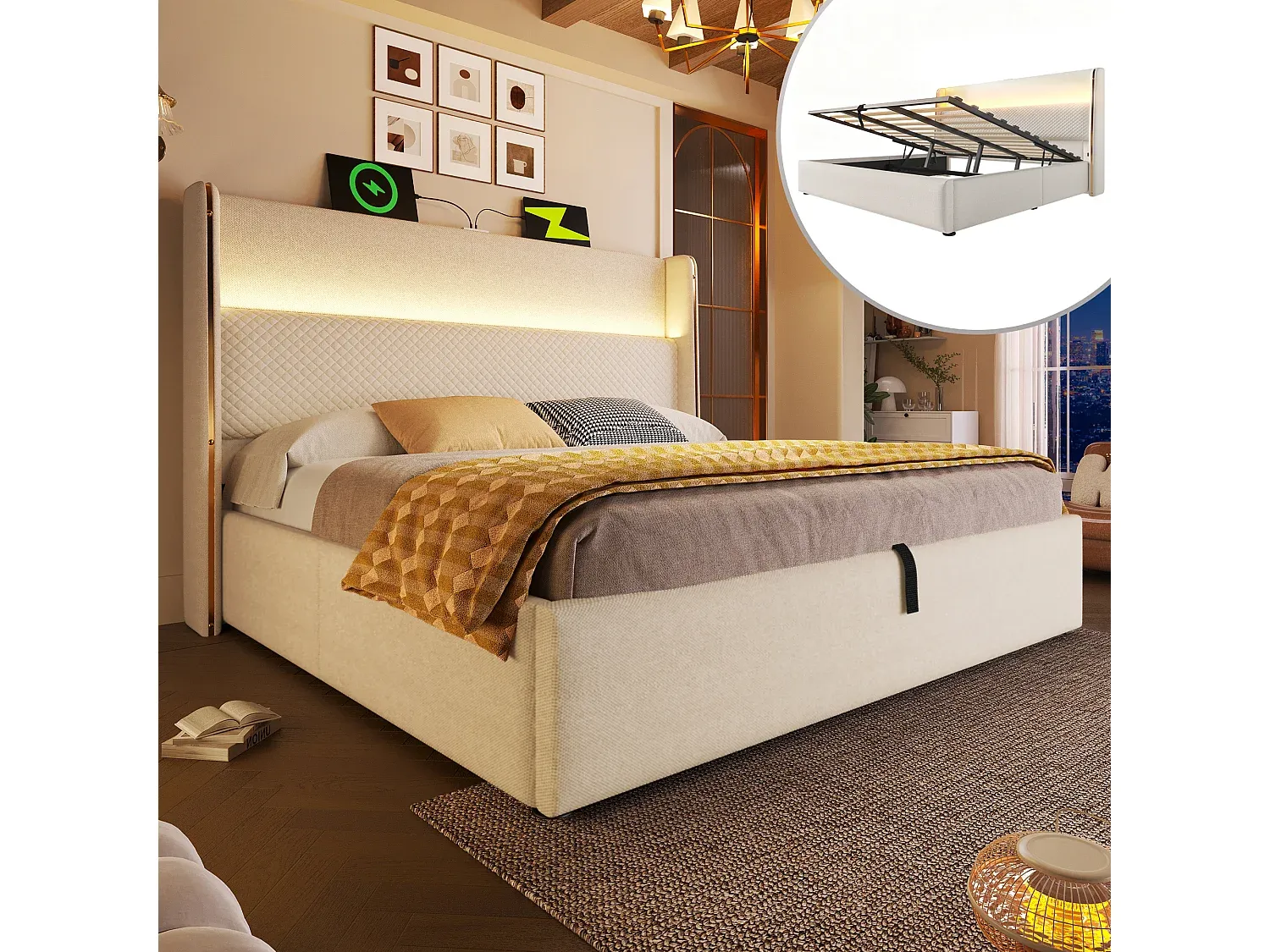 Schlafzimmer,Bereich Bett,Bett mit Bettkasten-FURNIAVITO