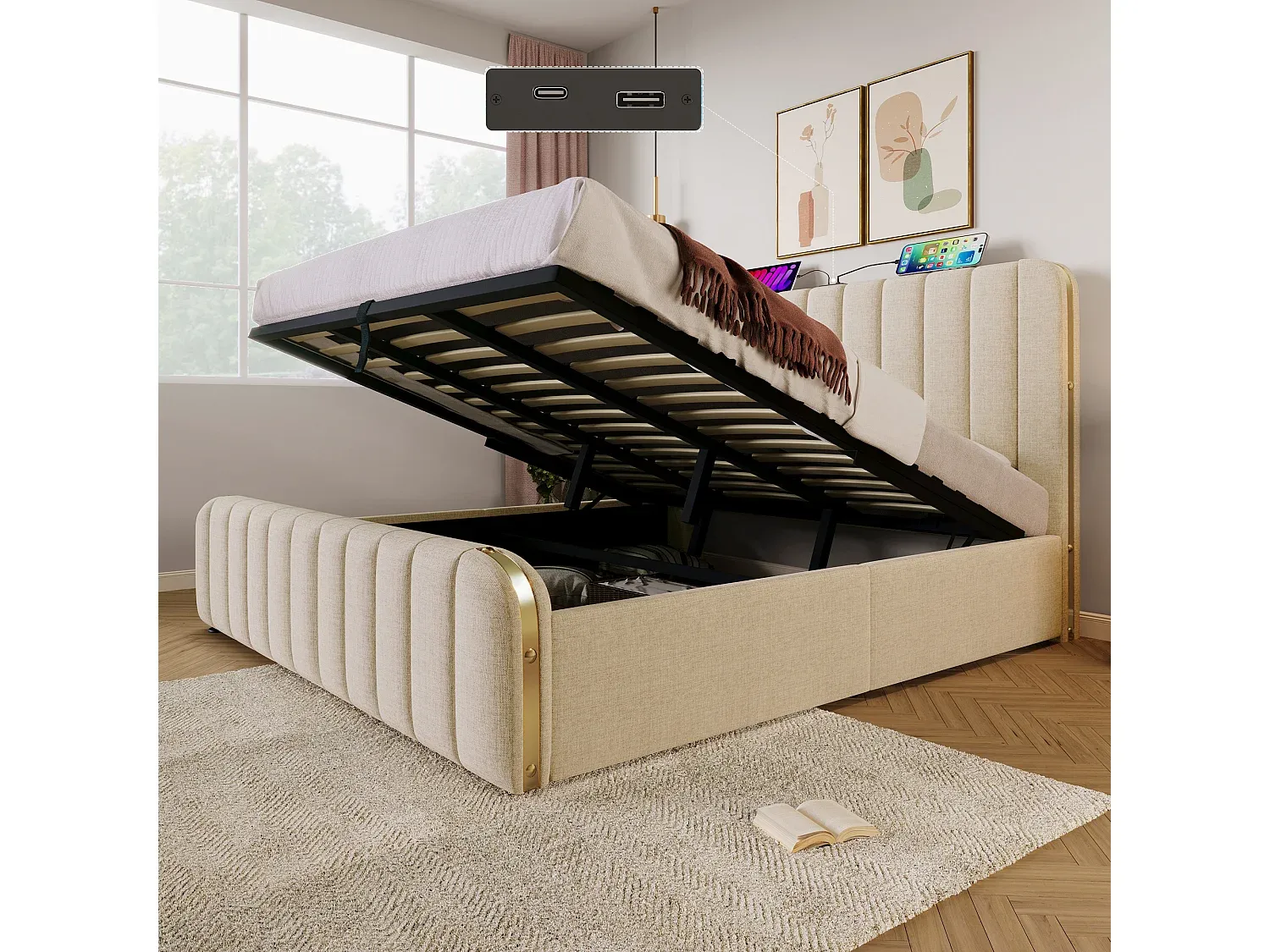 Schlafzimmer,Bereich Bett,Bett mit Bettkasten-livilume